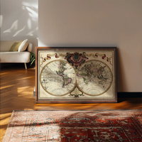 Decorative Antique Map Showing Nautical Exploration Routes
