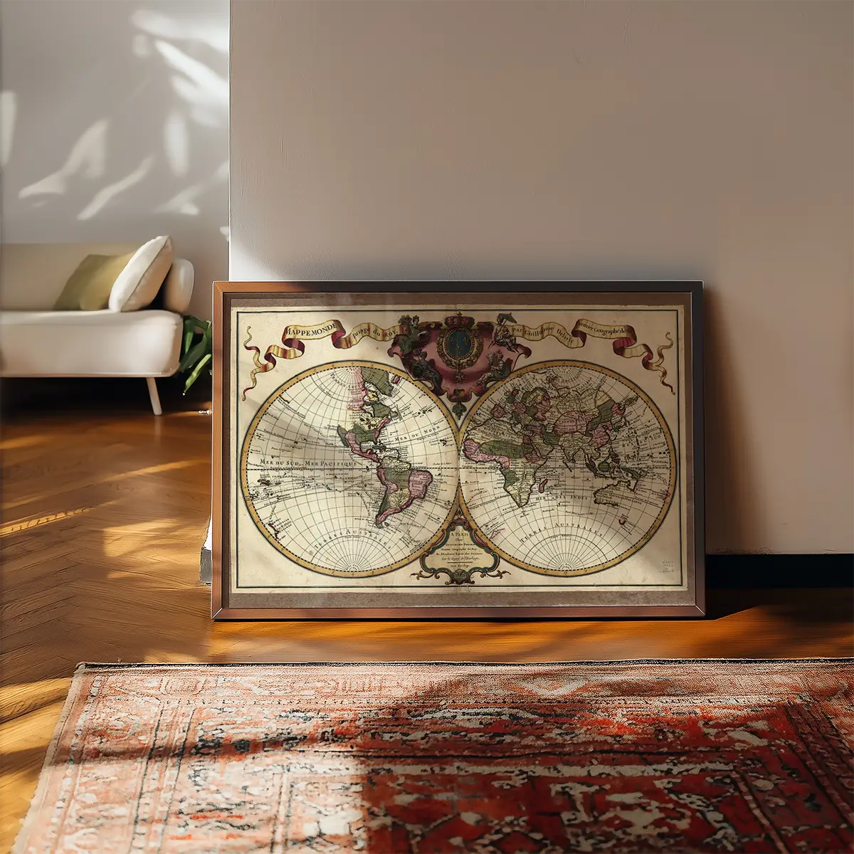 Decorative Antique Map Showing Nautical Exploration Routes