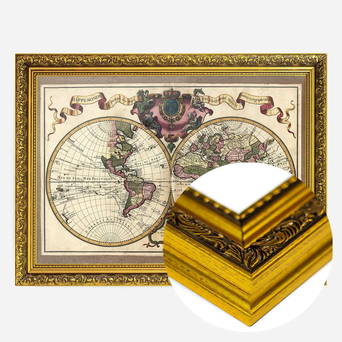 Decorative Antique Map Showing Nautical Exploration Routes