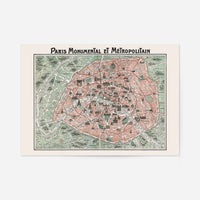 Plan Of Paris With Significant Buildings And Metro Lines 1920
