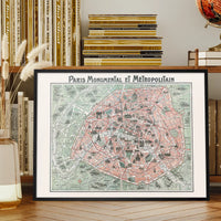 Plan Of Paris With Significant Buildings And Metro Lines 1920