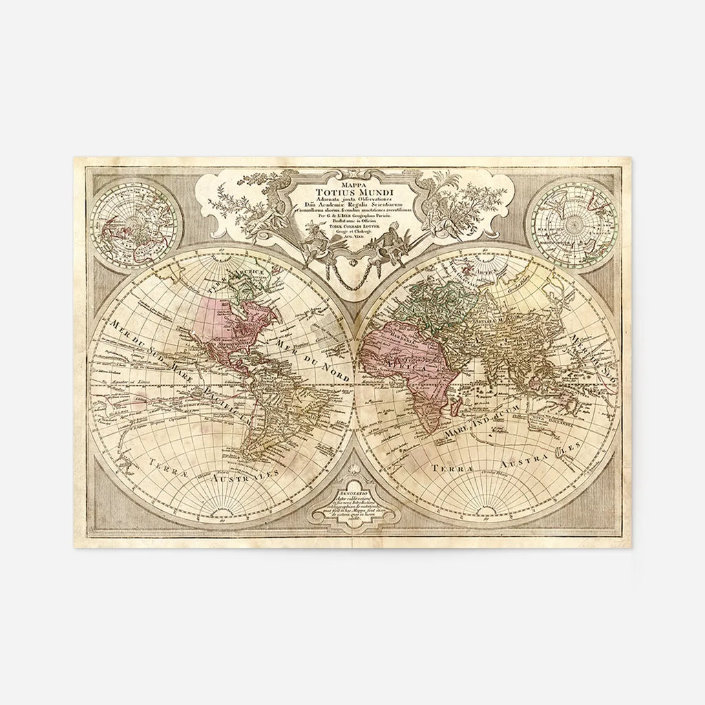 Decorative Large Double Hemisphere World Map