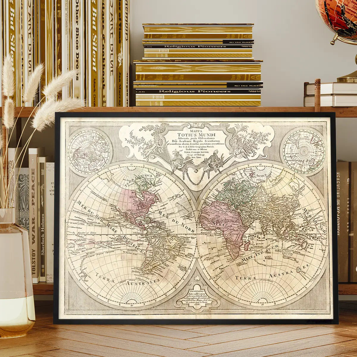 Decorative Large Double Hemisphere World Map