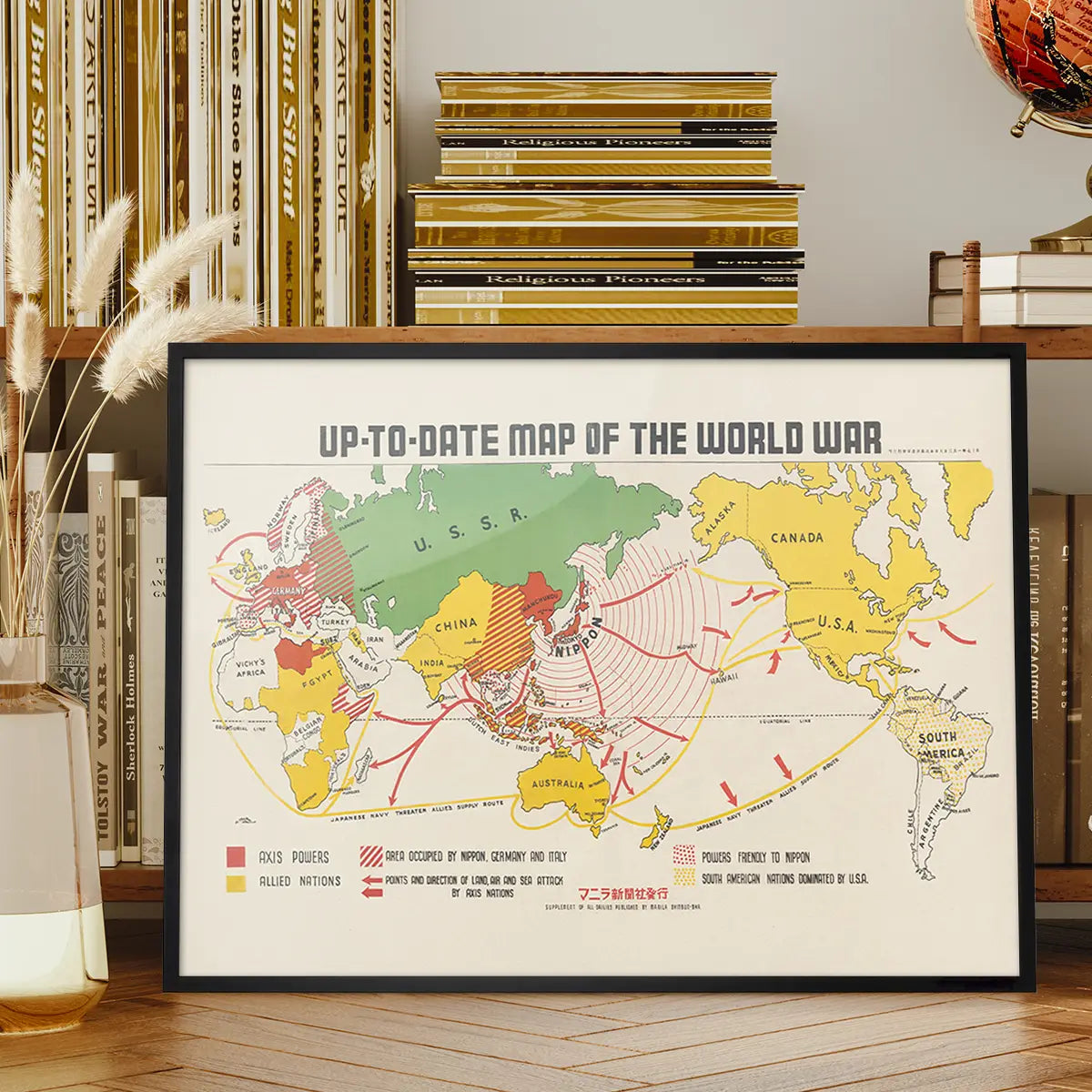 Up-To-Date Map Of The World War 1942 By Manila Shinbun-Sha