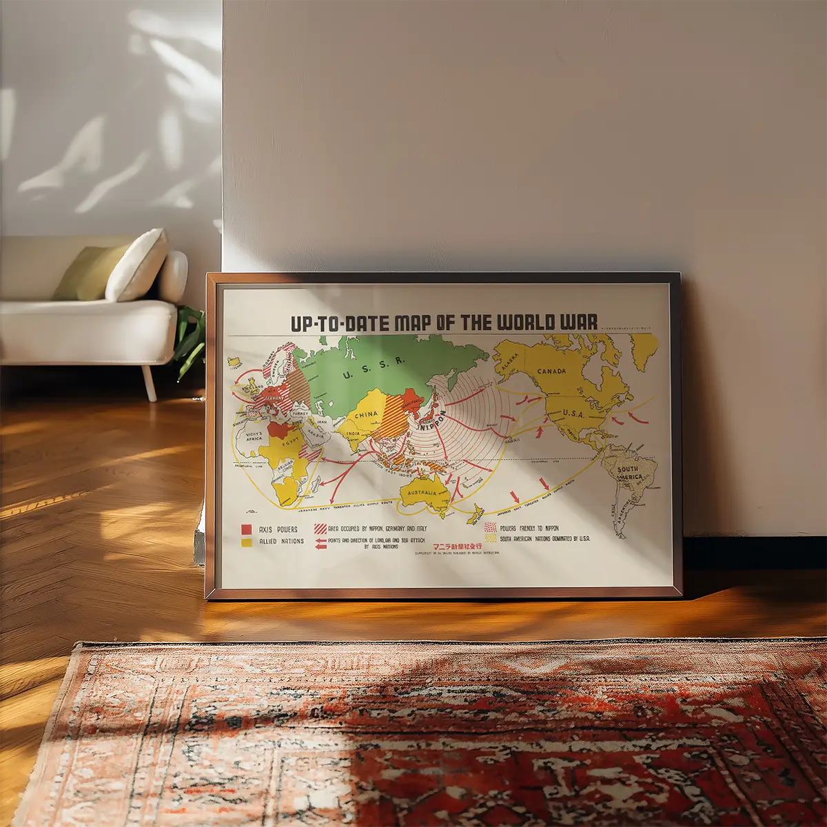 Up-To-Date Map Of The World War 1942 By Manila Shinbun-Sha