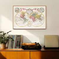 Hand Coloured Double Hemisphere World Map