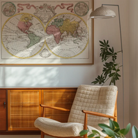 Hand Coloured Double Hemisphere World Map
