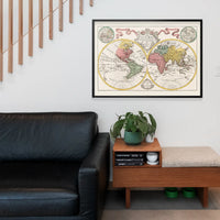 Hand Coloured Double Hemisphere World Map
