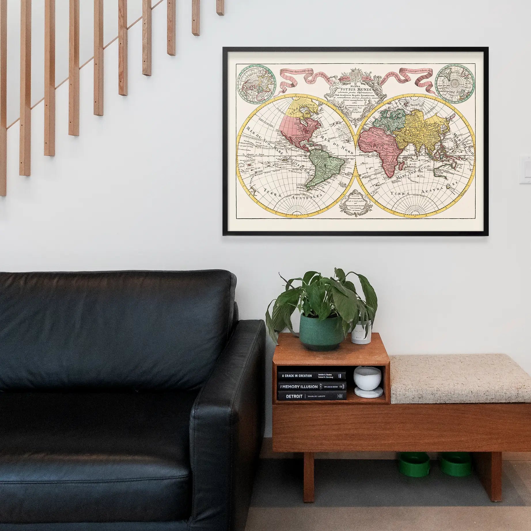 Hand Coloured Double Hemisphere World Map
