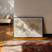 Hand Coloured Double Hemisphere World Map