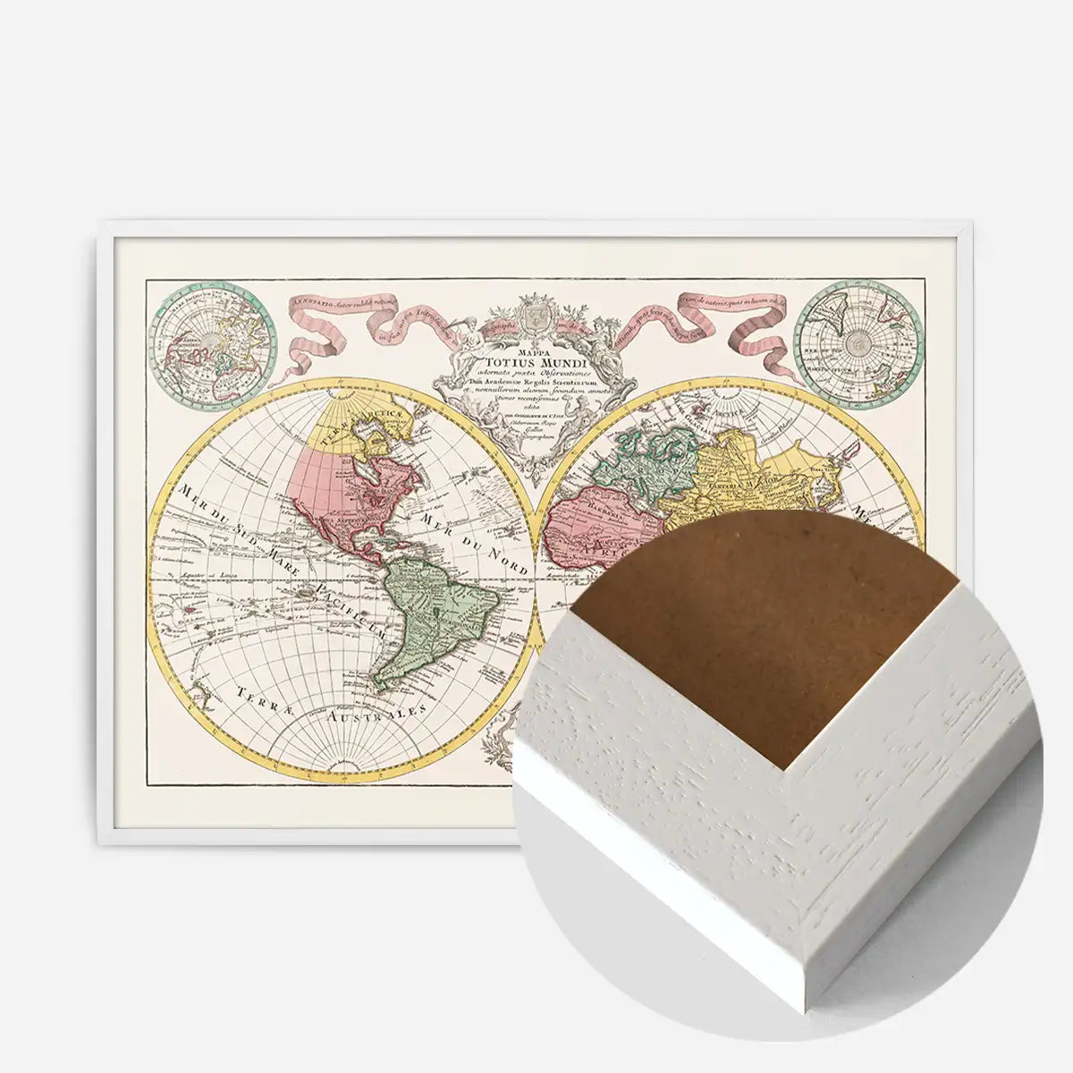Hand Coloured Double Hemisphere World Map