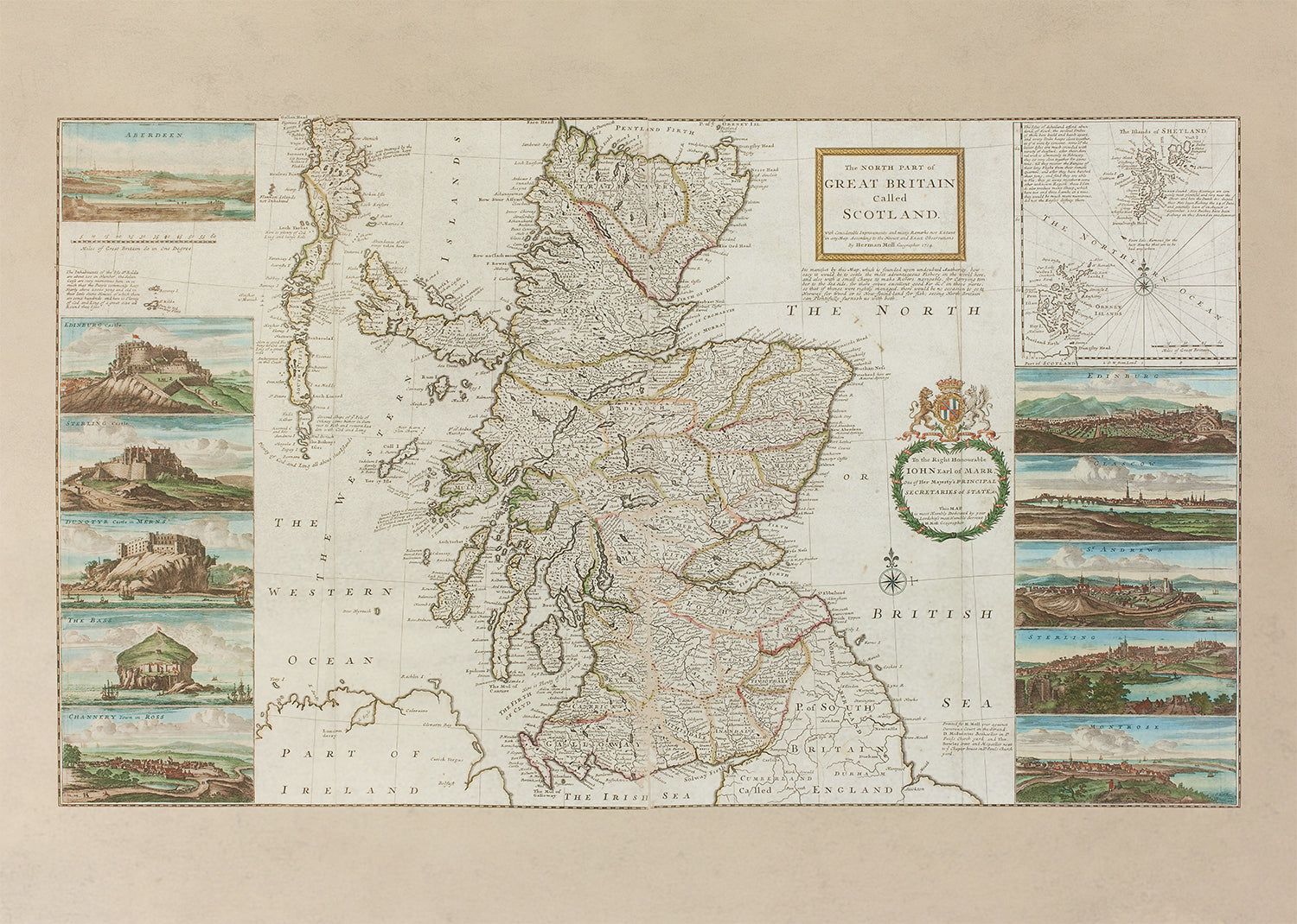 Vintage Scotland by Herman Moll Map Landscape Print
