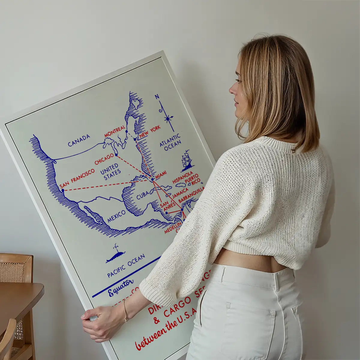 Vintage Map Print of USA to Colombia Cargo Routes