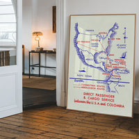 Vintage Map Print of USA to Colombia Cargo Routes