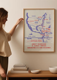 Vintage Map Print of USA to Colombia Cargo Routes