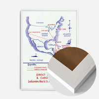 Vintage Map Print of USA to Colombia Cargo Routes