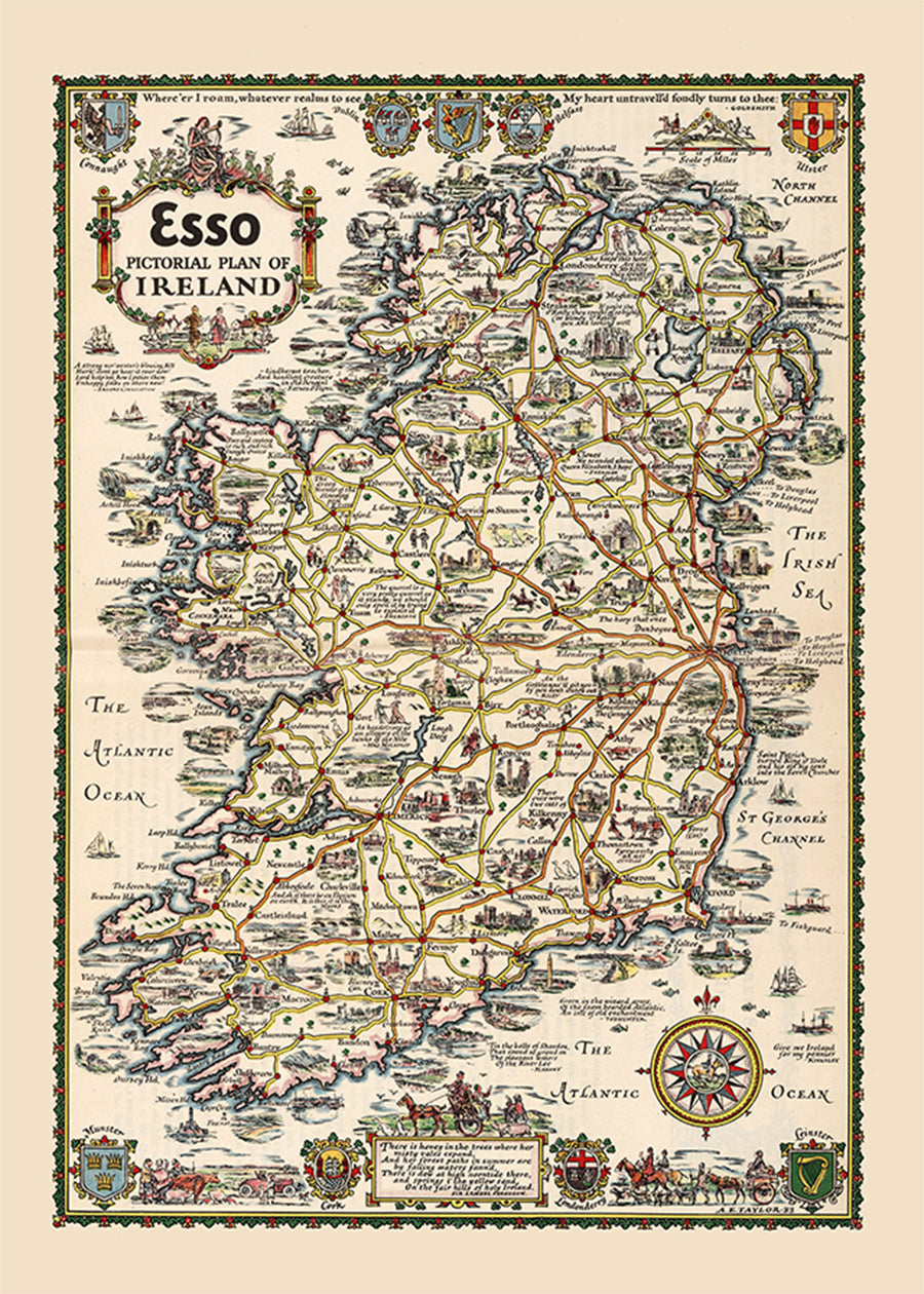 1933 Pictorial Plan of Ireland Map Print