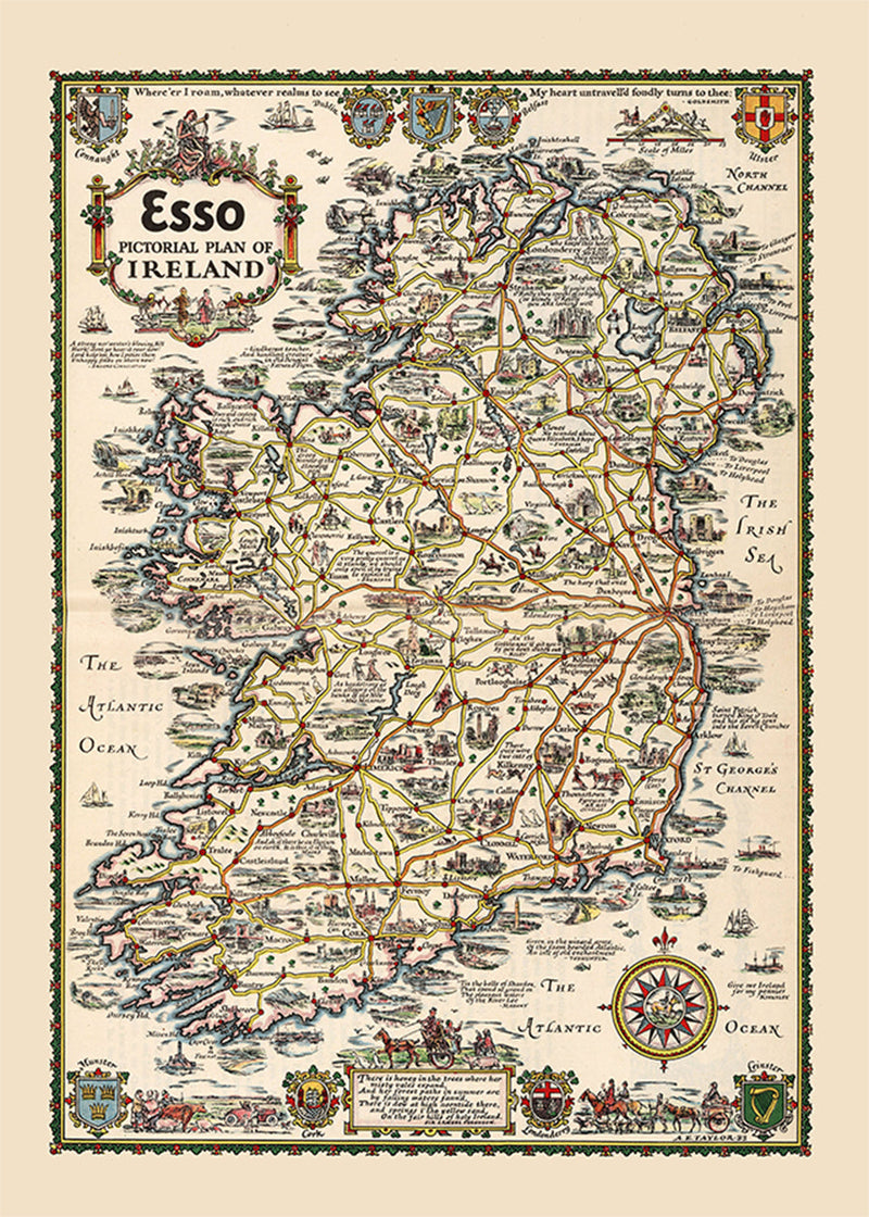 1933 Pictorial Plan of Ireland Map Print