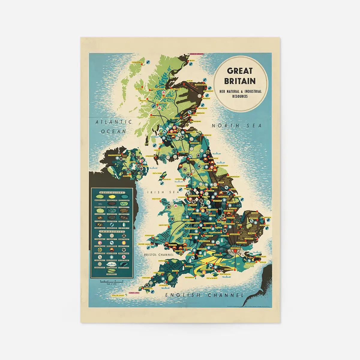 Vintage Map of Industrial Great Britain Map Print