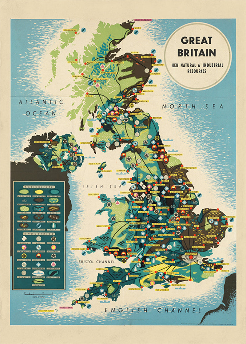 Vintage Map of Industrial Great Britain Map Print
