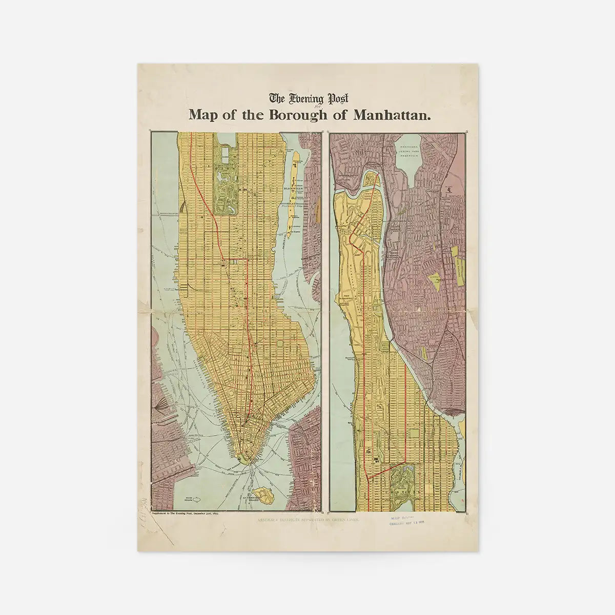 The Borough of Manhattan by the Evening Post Map Print