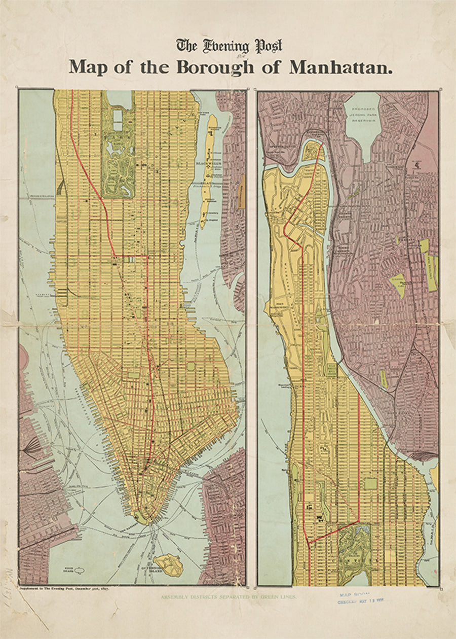 The Borough of Manhattan by the Evening Post Map Print