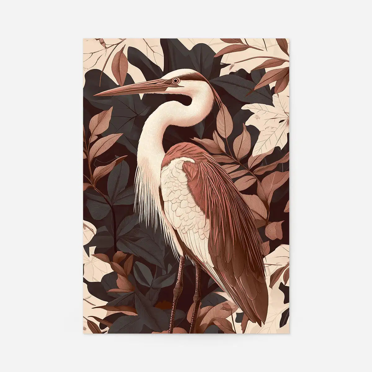 Large Heron Print in Pantone Mocha Mousse