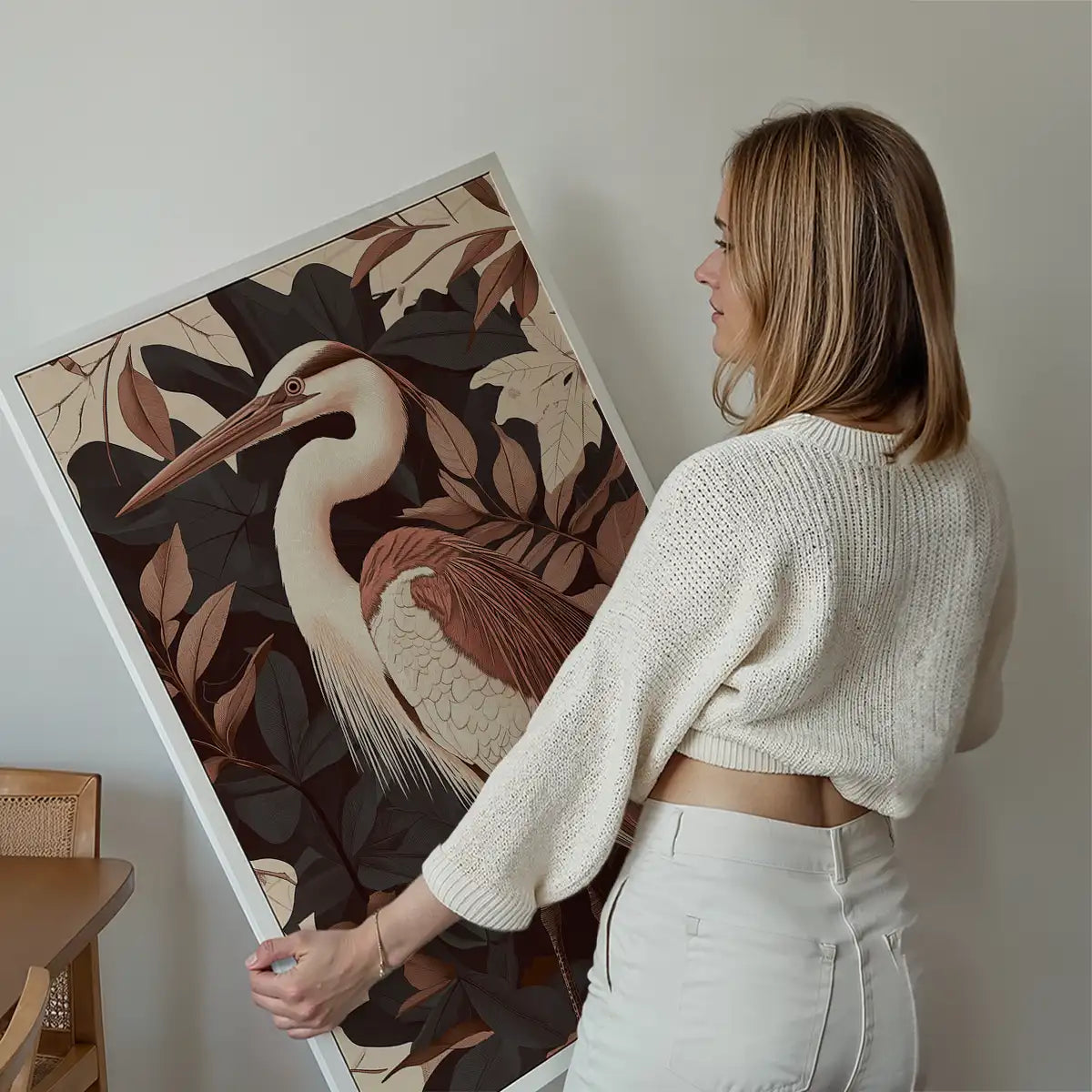 Large Heron Print in Pantone Mocha Mousse