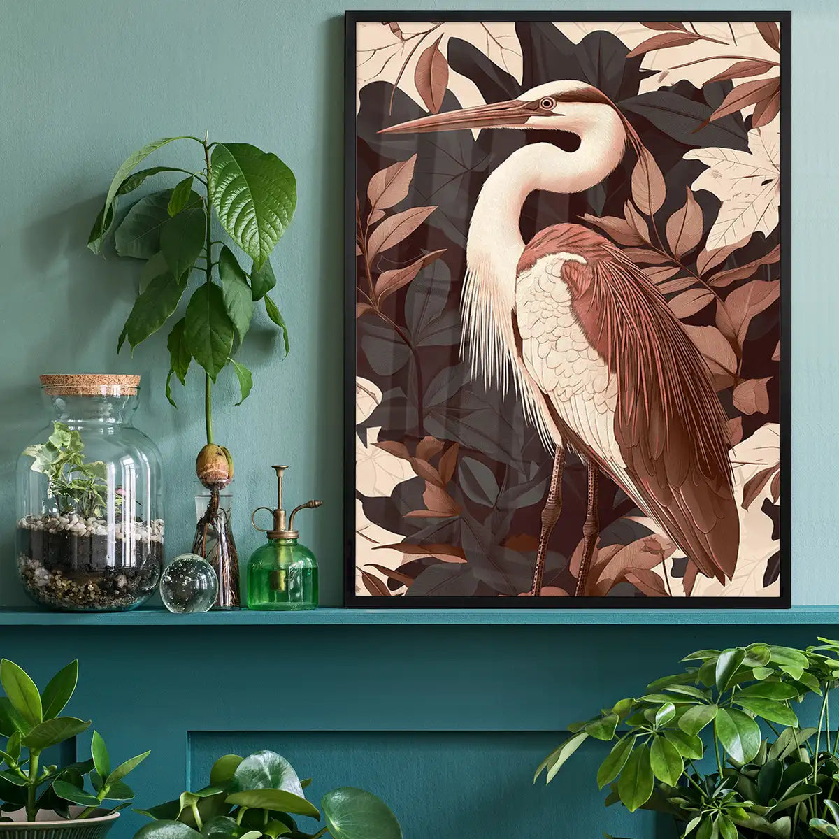 Large Heron Print in Pantone Mocha Mousse