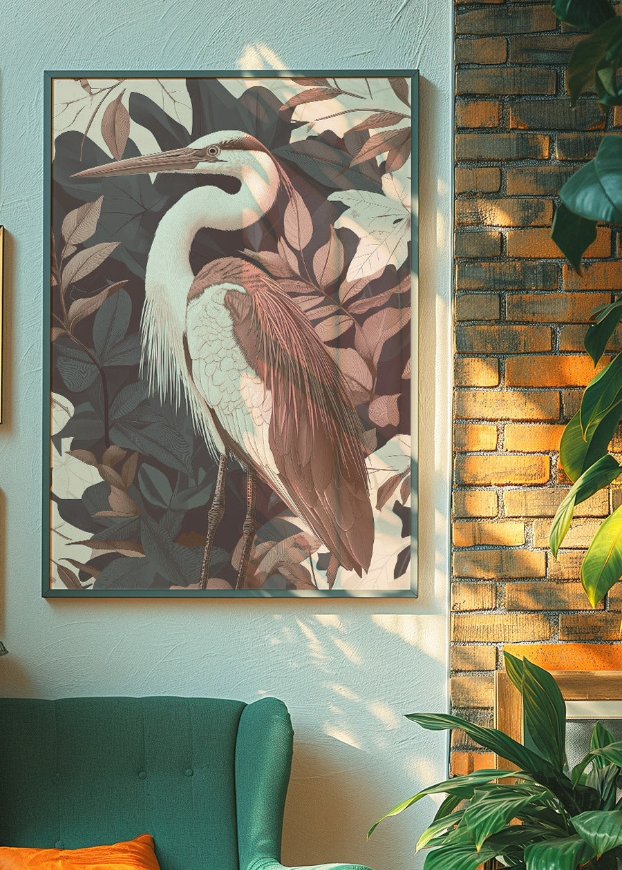 Large Heron Print in Pantone Mocha Mousse