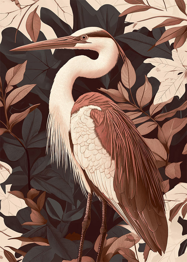 Large Heron Print in Pantone Mocha Mousse