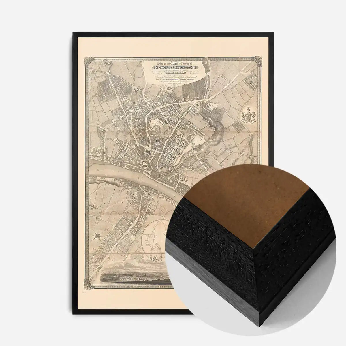 Vintage Map Print of Newcastle Gateshead by Thomas Oliver