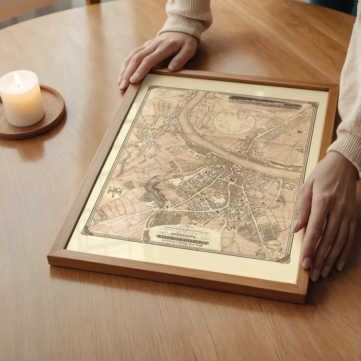 Vintage Map Print of Newcastle Gateshead by Thomas Oliver
