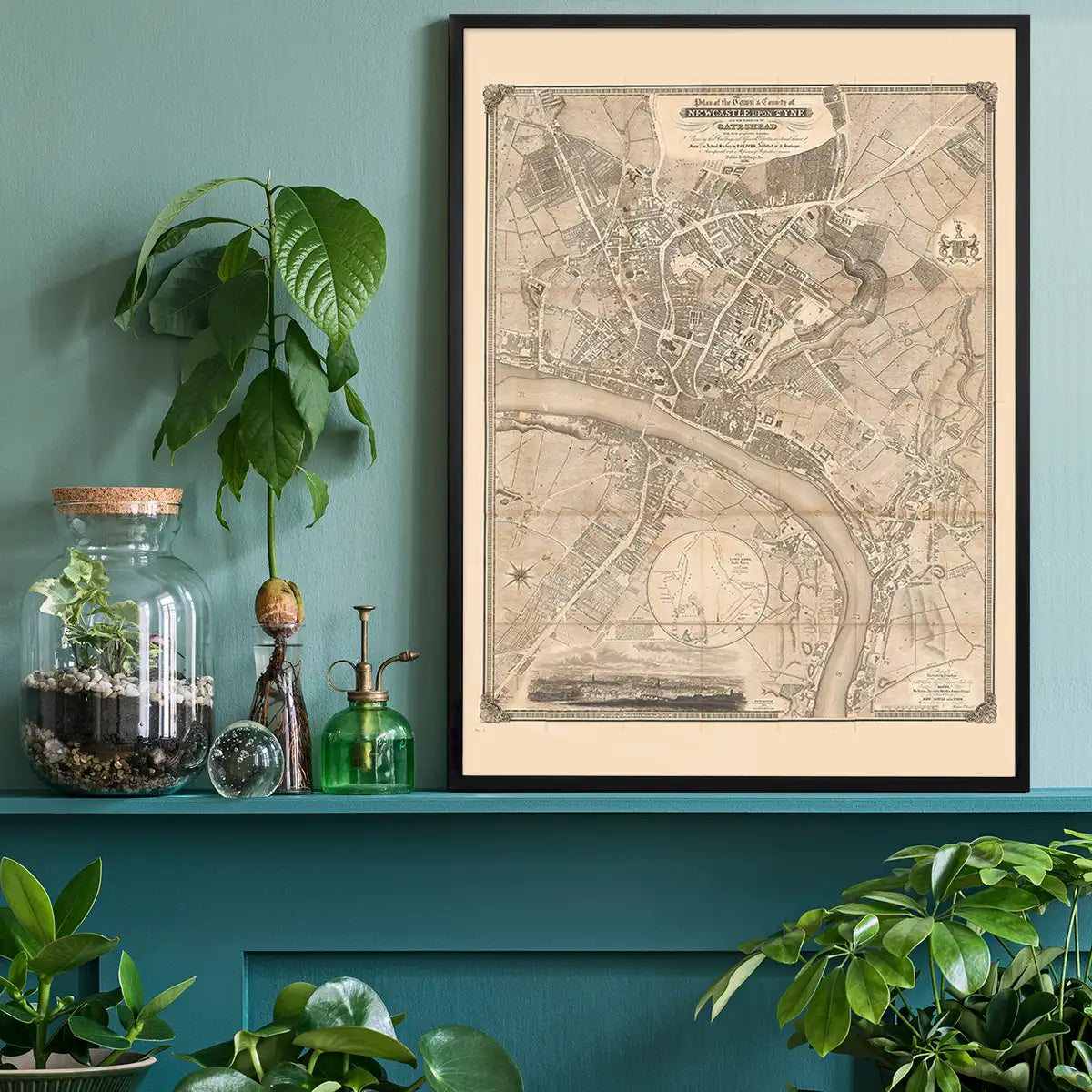 Vintage Map Print of Newcastle Gateshead by Thomas Oliver