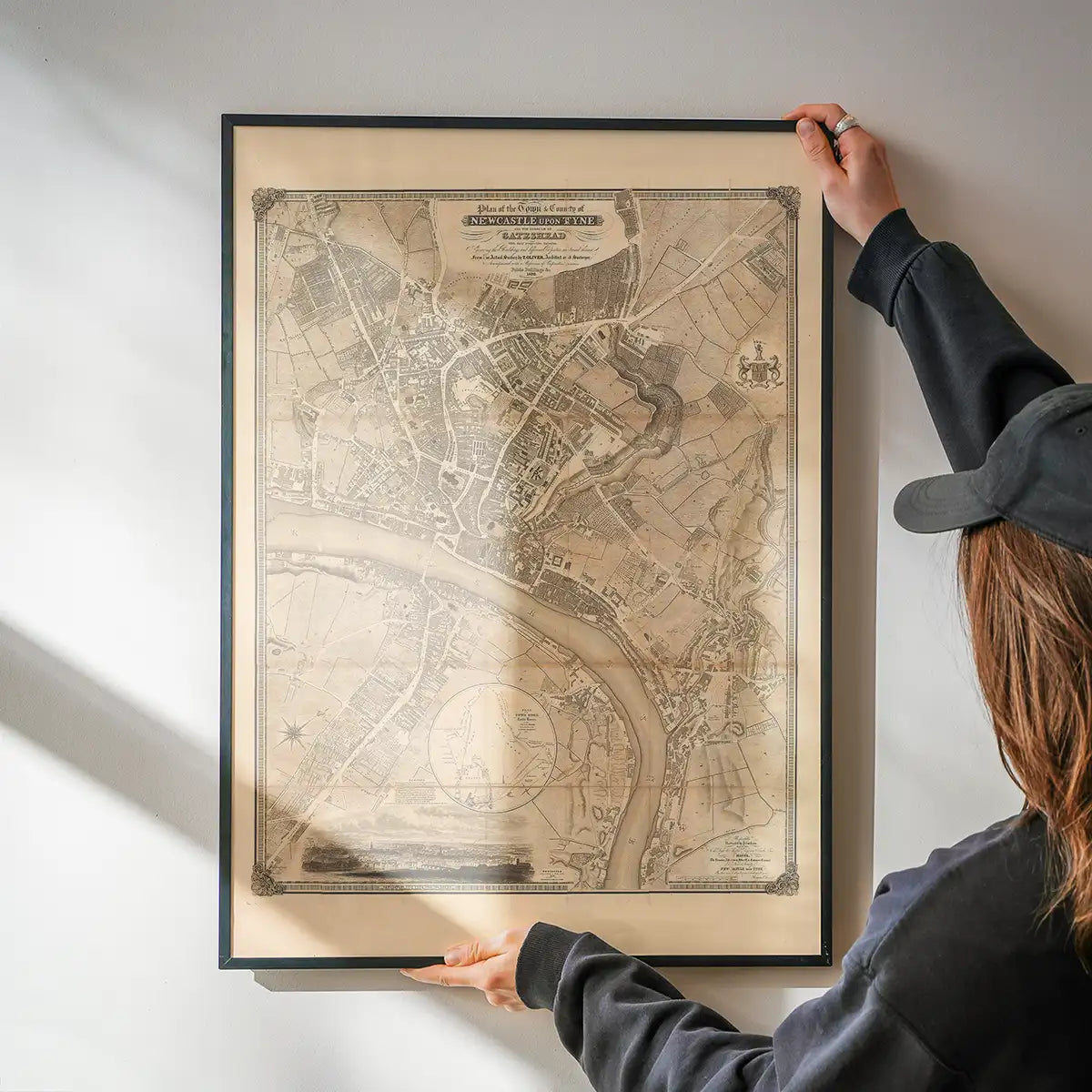 Vintage Map Print of Newcastle Gateshead by Thomas Oliver