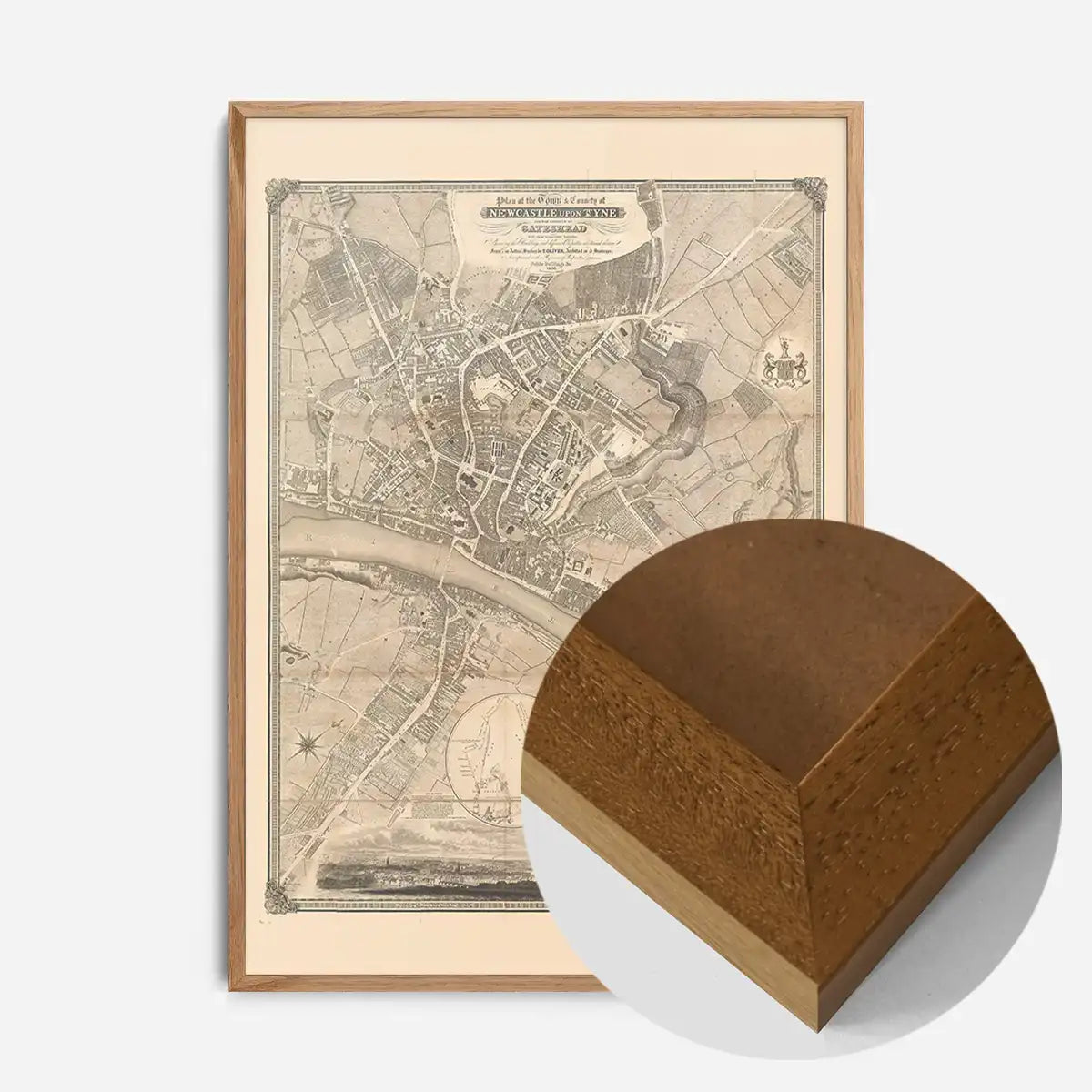 Vintage Map Print of Newcastle Gateshead by Thomas Oliver