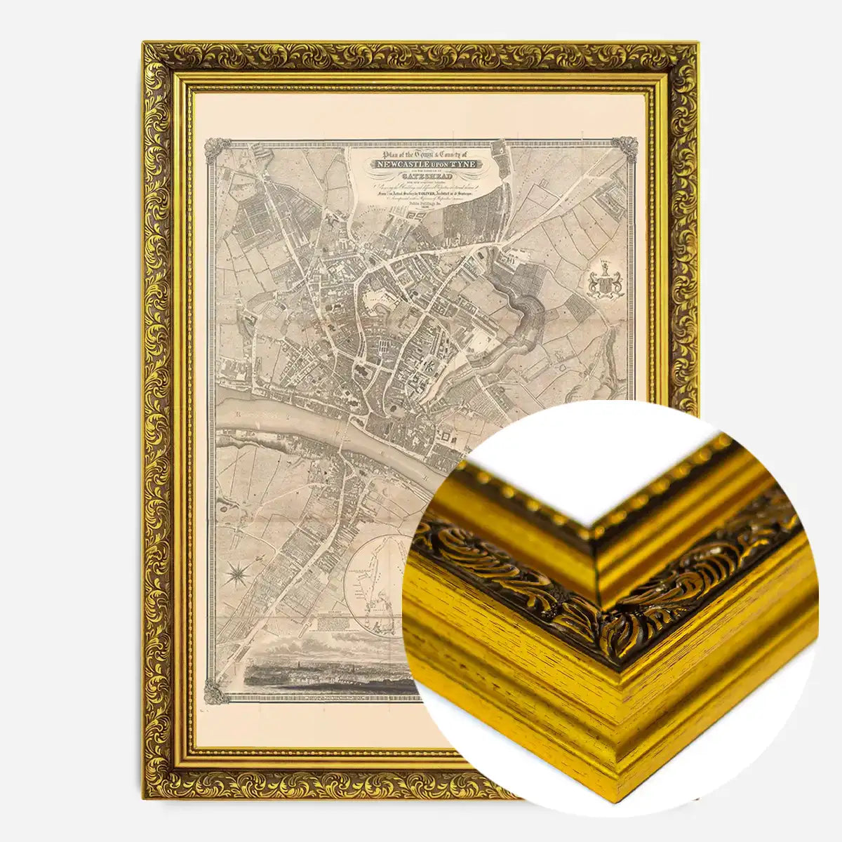 Vintage Map Print of Newcastle Gateshead by Thomas Oliver