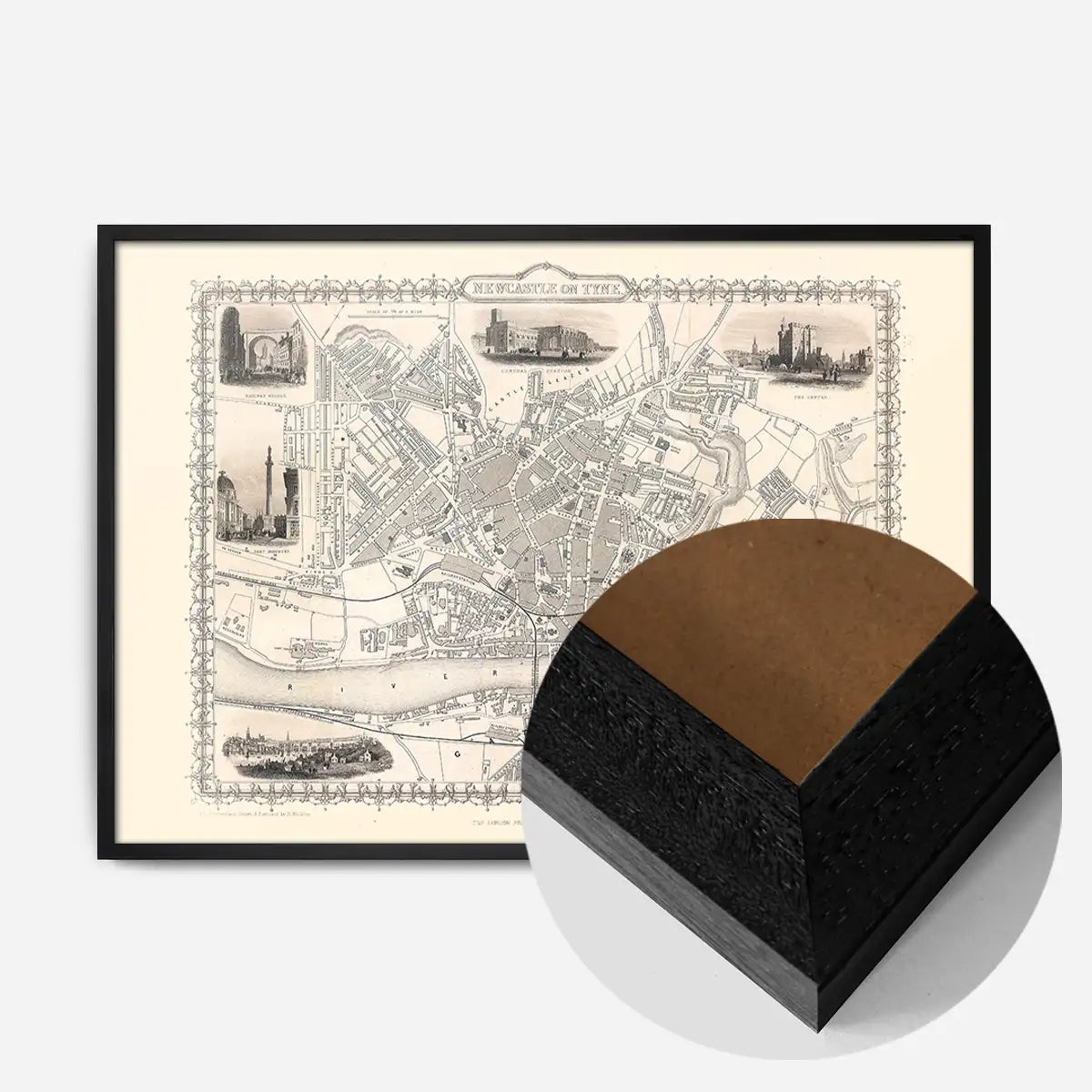 Vintage Newcastle Upon Tyne Landscape Map Print