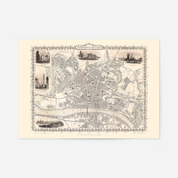 Vintage Newcastle Upon Tyne Landscape Map Print