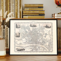 Vintage Newcastle Upon Tyne Landscape Map Print