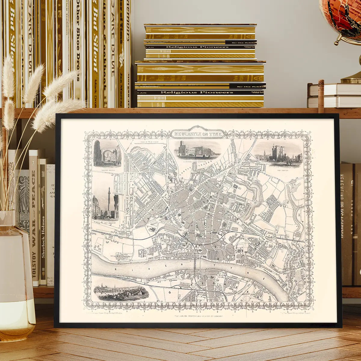 Vintage Newcastle Upon Tyne Landscape Map Print