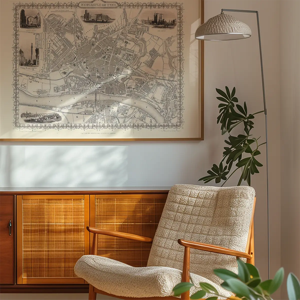 Vintage Newcastle Upon Tyne Landscape Map Print