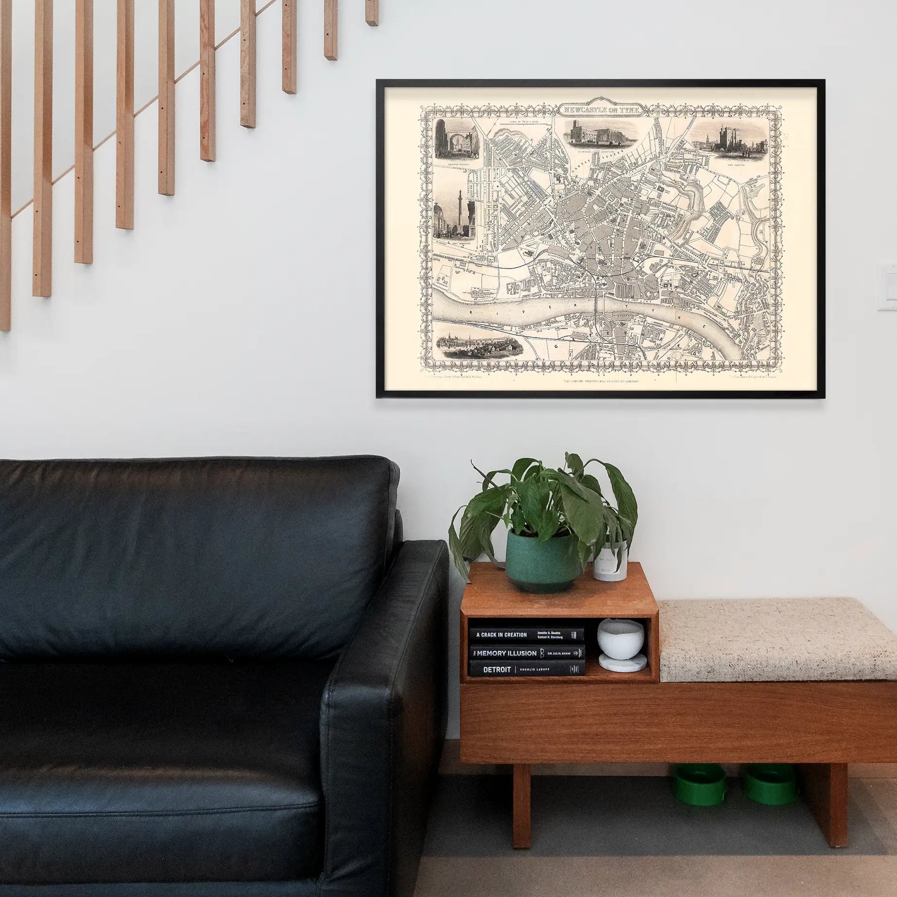 Vintage Newcastle Upon Tyne Landscape Map Print