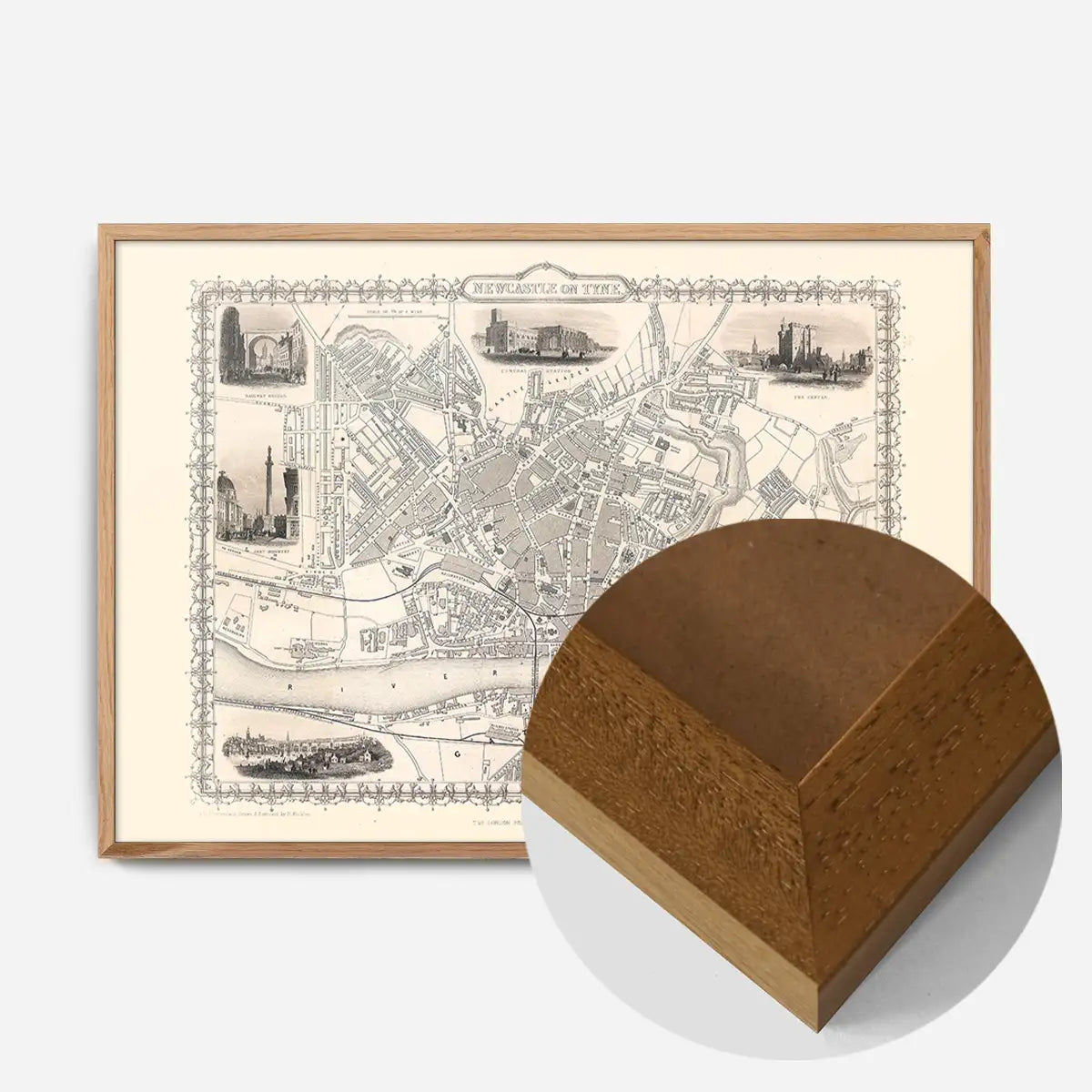 Vintage Newcastle Upon Tyne Landscape Map Print