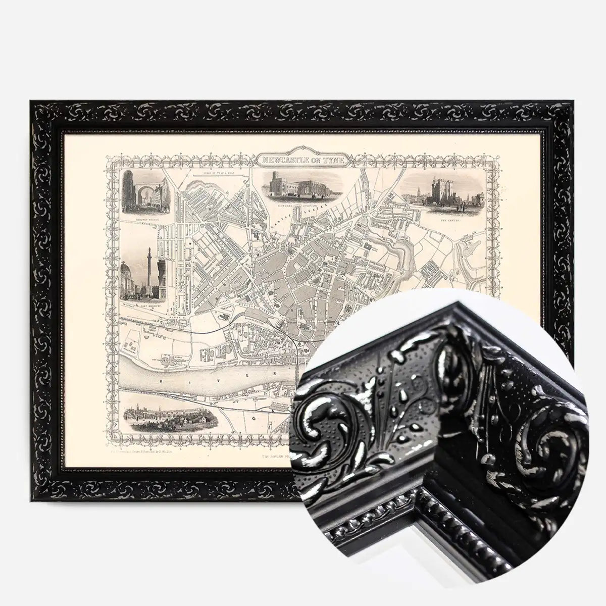 Vintage Newcastle Upon Tyne Landscape Map Print