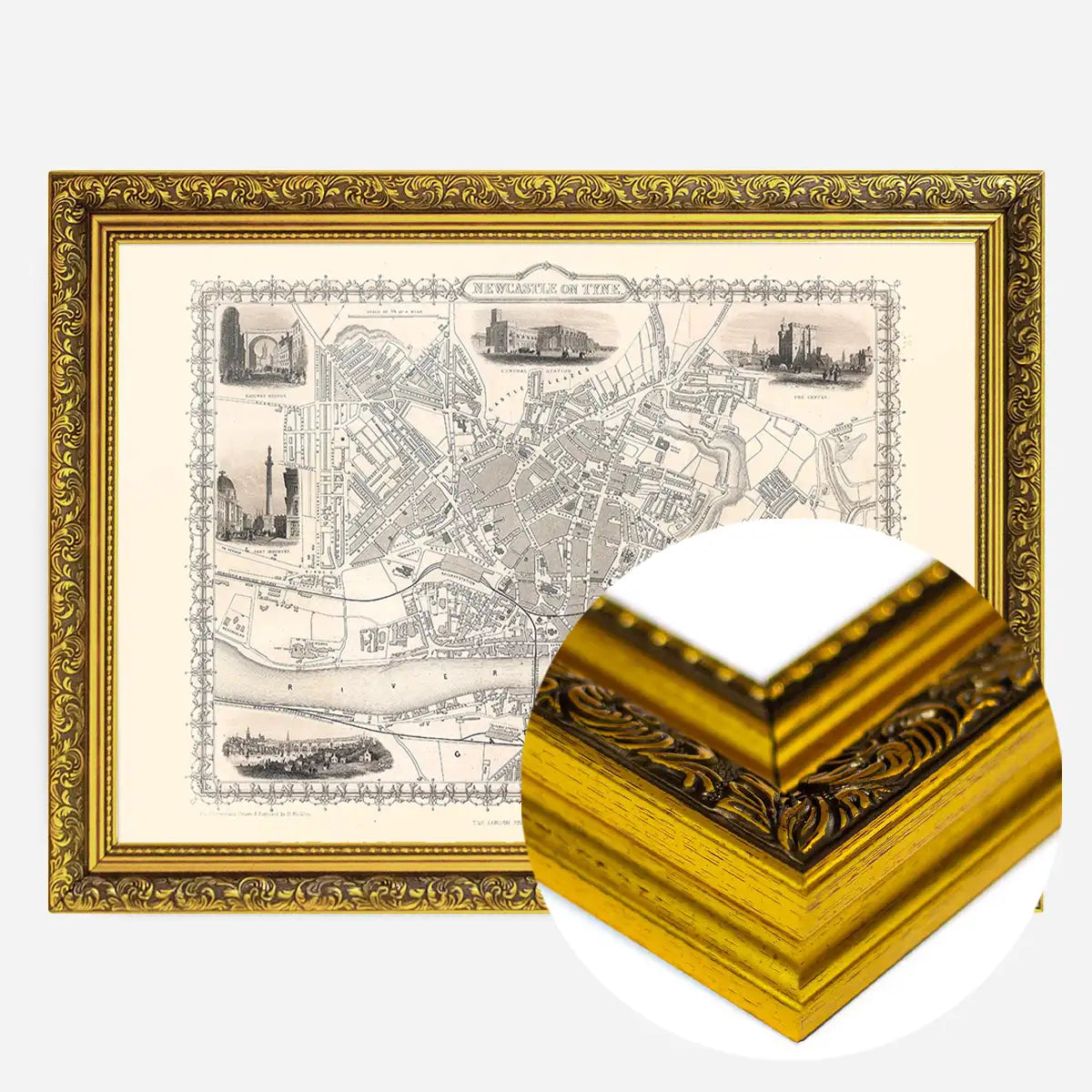 Vintage Newcastle Upon Tyne Landscape Map Print