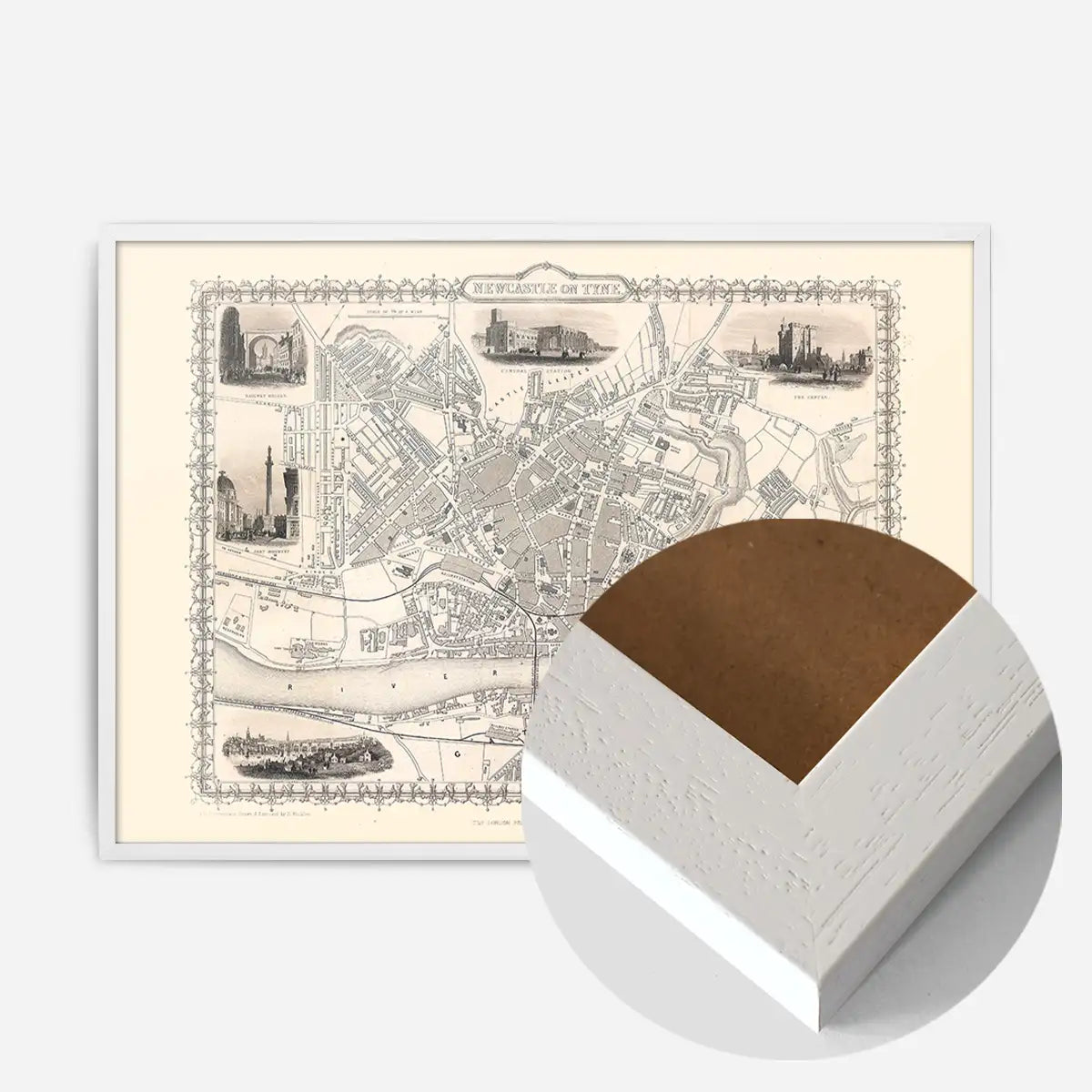 Vintage Newcastle Upon Tyne Landscape Map Print