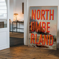 Northumberland typography painting Newcastle print shown framed in a home interior
