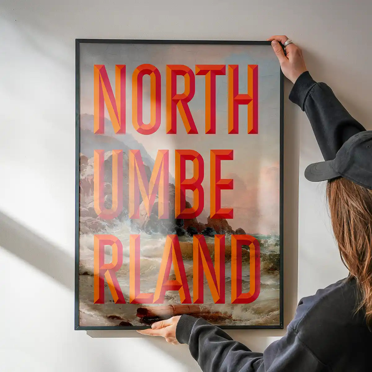 Northumberland typography painting Newcastle print framed and displayed in a modern interior
