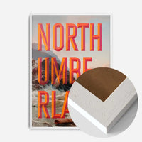 Northumberland typography painting Newcastle print in a white wood frame, side profile